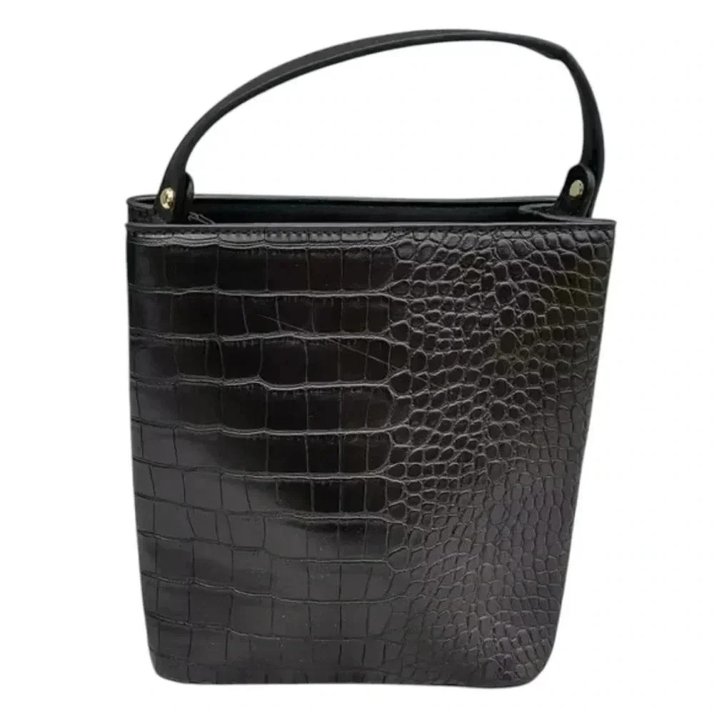 NEW! Curateur Aota Elena (All of the Above by Rachel Zoe) bucket bag black croc - Picture 6 of 12